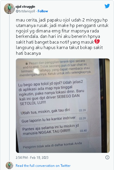 Bikin Nyesek, Driver Ojol yang Dicaci Maki Lewat WhatsApp Viral di Media Sosial 
