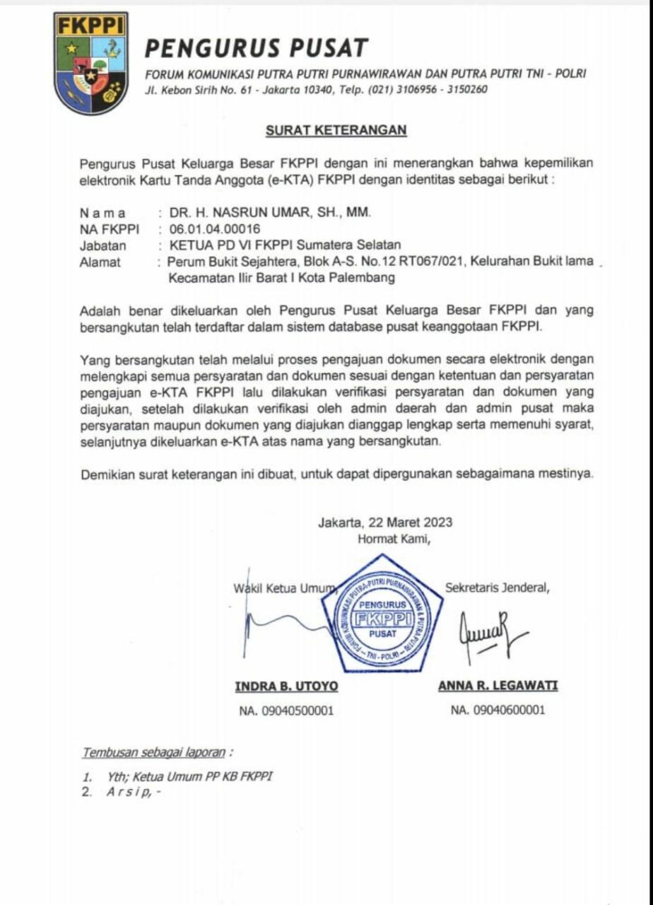 HNU Dapatkan Surat Keterangan FKPPI Pusat Soal Keabsahan Keanggotaannya