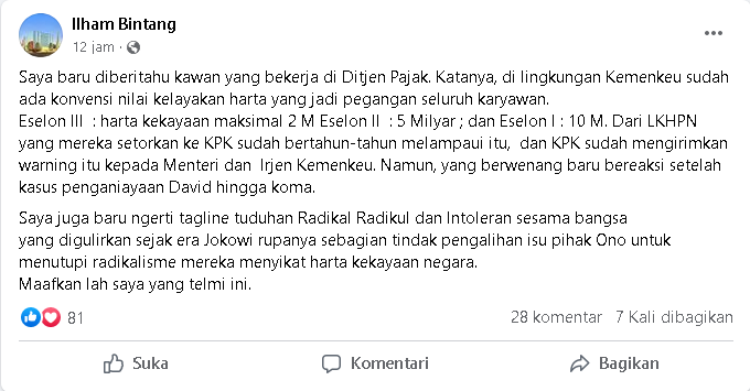 Ilham Bintang: Tagline Radikal-radikul Rupanya Pengalihan Isu untuk Menutupi Pihak yang Menyikat Kekayaan Negara 