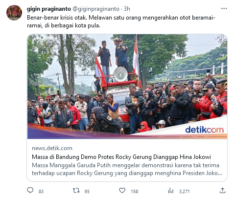 
Rocky Gerung dengan Otaknya Dilawan Orang yang Mengerahkan Otot Beramai-ramai 