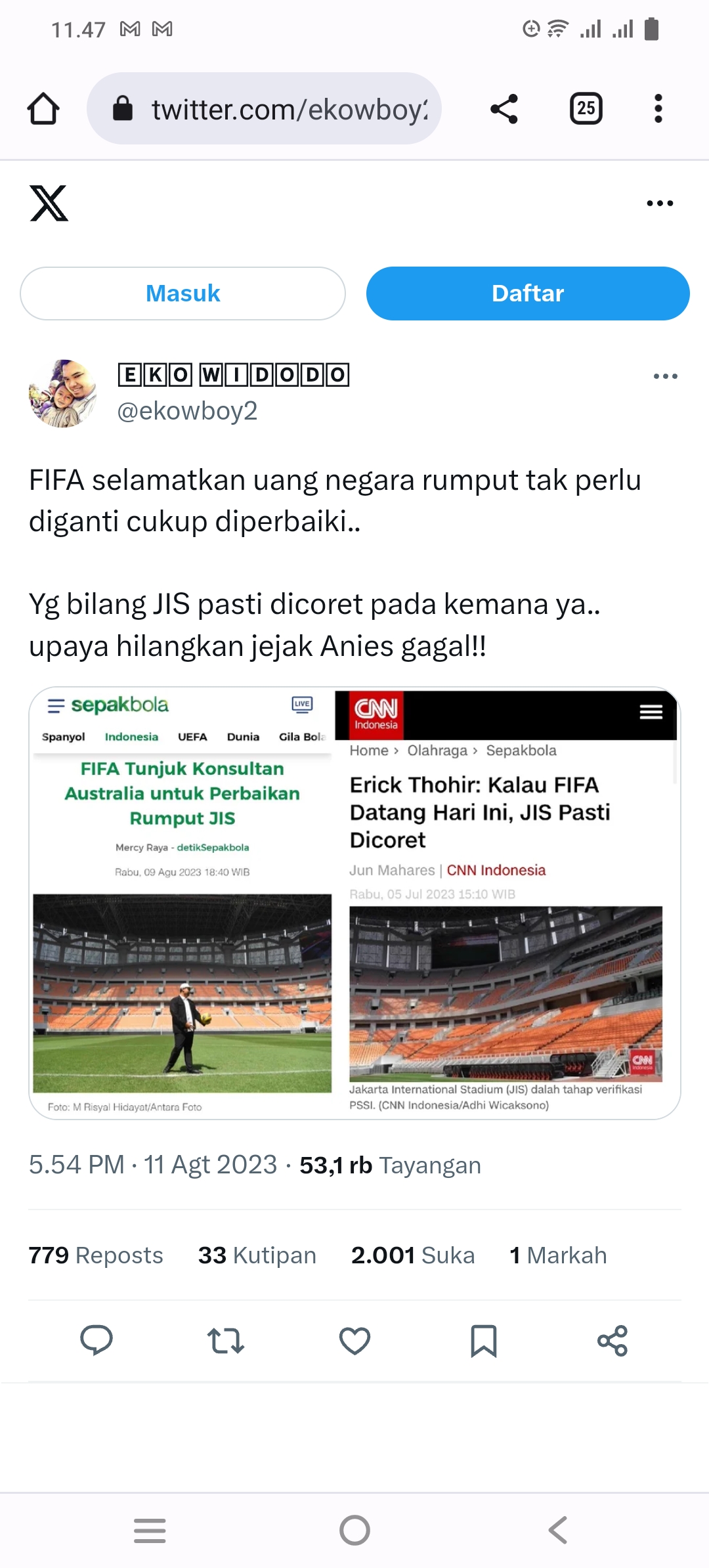 Upaya Hilangkan Jejak Anies Baswedan Melalui JIS Digagalkan FIFA