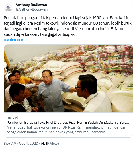 
Kelangkaan Pangan Terjadi, Rezim Jangan Jadikan El Nino Kambing Hitam