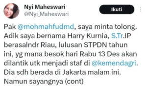 Viral!! PNS di Riau Ngadu ke Mahfud MD karena Tidak Jadi Dilantik Kemendagri, Begini Tanggapan Menkopolhukam