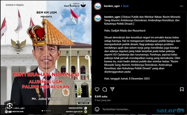 Jokowi Dinobatkan Alumnus UGM Paling Memalukan oleh BEM UGM, Ini Komentar Istana