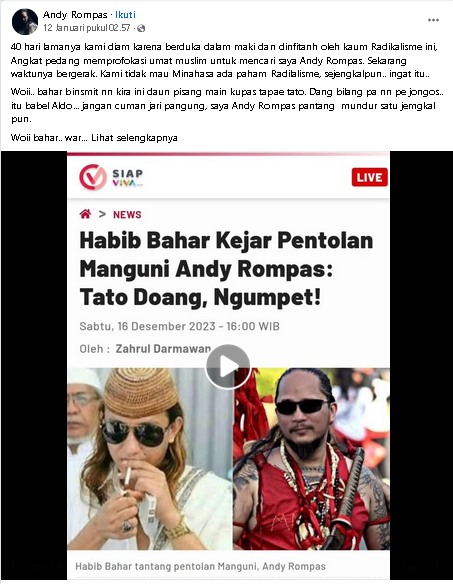 VIRAL!! Panglima Manguni Tantang Habib Bahar bin Smith Duel di Tempat Ini: Jangan Cuman Bacot! Panglima Manguni Tantang Habib Bahar bin Smith Duel di Tempat Ini: Jangan Cuman Bacot!