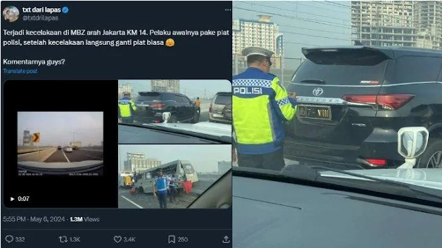 Viral! Fortuner Mobil Dinas Polri Picu Kecelakaan Beruntun di Tol MBZ, Disorot karena Pelat Berubah ?