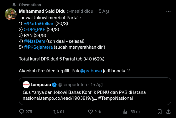 
Prabowo Bakal Jadi Boneka? Ini Jadwal Jokowi Merebut Partai Golkar, PKB, PAN, NasDem dan PKS