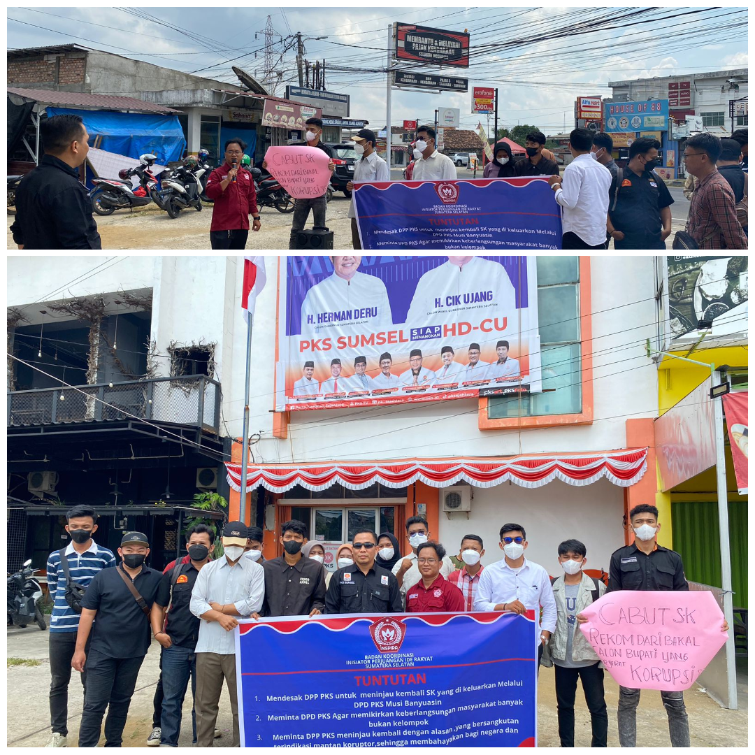 Badko Inspira Aksi ke Kantor DPW PKS Provinsi Sumsel; Tolak Koruptor Maju Jadi Calon Bupati Pada Pilkada Serentak 2024