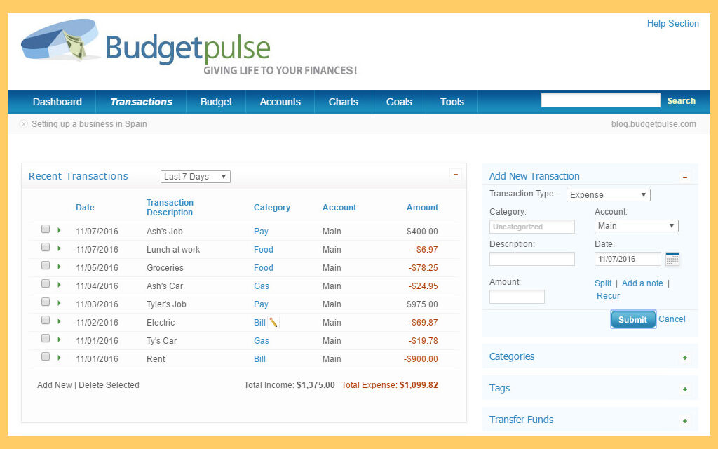 Personal and small business finance software