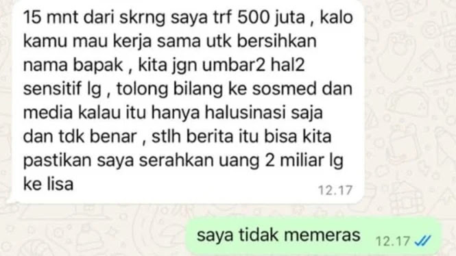 Diduga Pihak Ridwan Kamil Japri Lisa Mariana: Tolong Bersihkan Nama Bapak, Saya Transfer 500 Juta