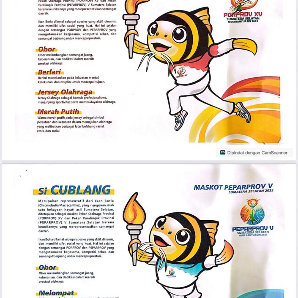 Maskot Si Cublang dan Logo Resmi Porprov XV dan Peparprov V Sumsel 2025