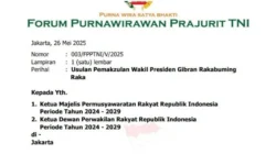 Forum Purnawirawan TNI sudah Surati DPR-MPR RI, Tuntut Pemakzulan Gibran Segera Diproses!