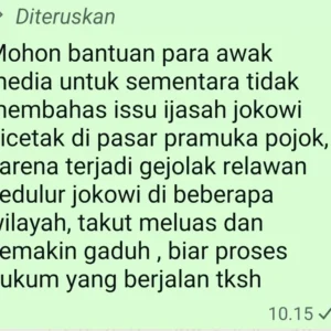 Jajaran Media Berita Dikagetkan pesan WhatsApp Paiman Raharjo?, Minta Setop Bahas Isu Ijazah Jokowi, “Bentuk Teror Politik?