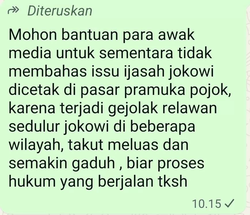 Jajaran Media Berita Dikagetkan pesan WhatsApp Paiman Raharjo?, Minta Setop Bahas Isu Ijazah Jokowi, "Bentuk Teror Politik?