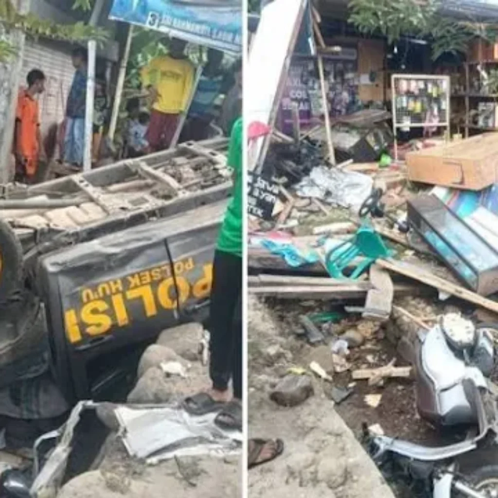 Diduga Mabuk, Mobil Dinas Polisi Tabrak Warga dan Kios di Dompu NTB, Enam Orang Terkapar