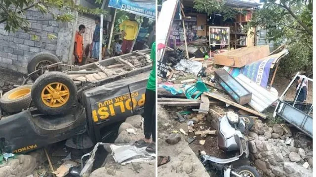 Diduga Mabuk, Mobil Dinas Polisi Tabrak Warga dan Kios di Dompu NTB, Enam Orang Terkapar