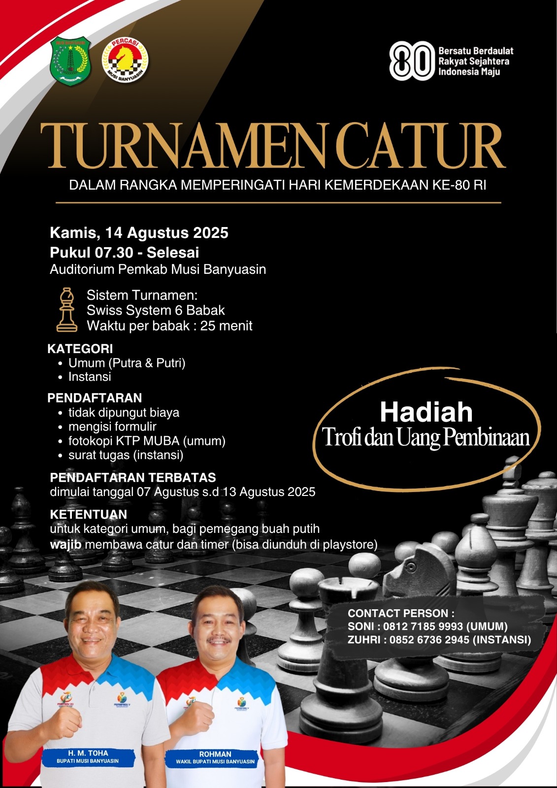 Meriahkan HUT RI ke-80, Pemkab Musi Banyuasin Gelar Turnamen Catur Bergengsi!