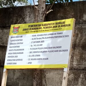 Mahasiswa Soroti Proyek Rehab Lapangan Tennis Pemkab Mamuju Rp 742 Juta Saat Efisiensi