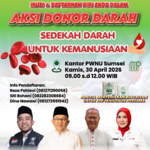 PW NU Sumsel Gelar Donor Darah 30 April 2026