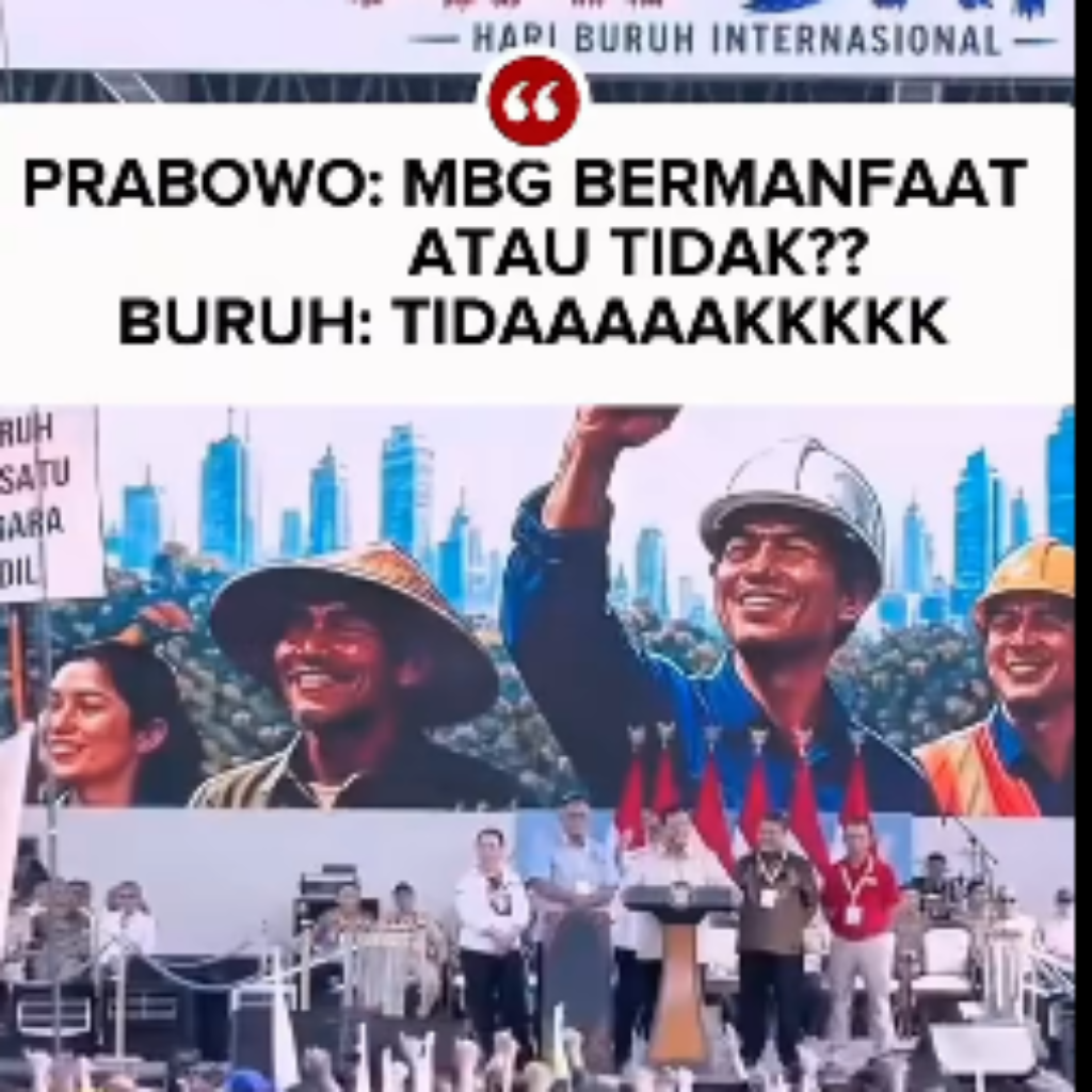 VIDEO! Presiden Prabowo Bertanya MBG Bermanfaat atau Tidak? Ribuan Buruh di Monas Serentak Teriak Jawab "Tidak!"