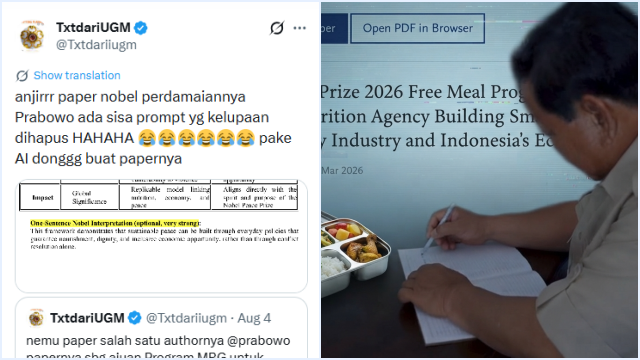 Paper MBG Nominasi Nobel Perdamaian Ada Nama Presiden Prabowo, Terdeteksi AI 93 persen dan Sisa Prompt Kelupaan Dihapus?